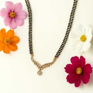 Elegant floral design mangalsutra with dual layer black beads and sparkling pendant