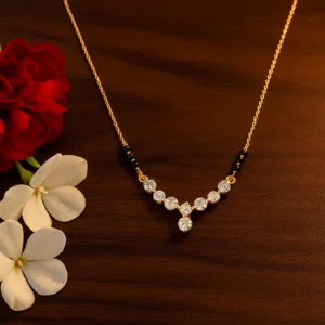 Sophisticated v shaped diamond pendant mangalsutra with fine chain