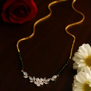 Floral diamond studded gold plated mangalsutra design