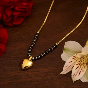 Heart locket black bead chain gold plated mangalsutra