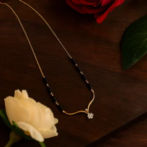 Minimal curve diamond pendant gold plated mangalsutra
