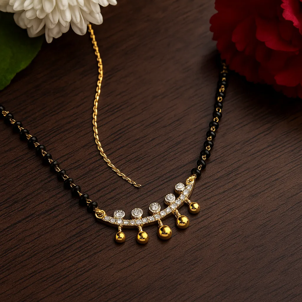 Traditional charm mangalsutra with golden danglers and diamond studded bar