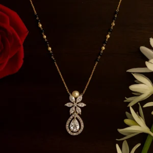 Pearl drop diamond mangalsutra with floral accents
