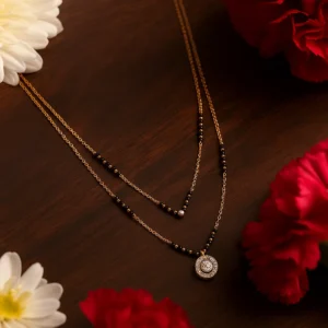 Layered double chain diamond mangalsutra with round pendant