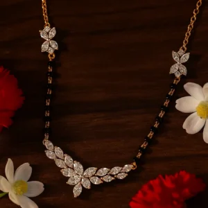Floral diamond studded mangalsutra with elegant chain design