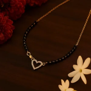 Heart shaped charm mangalsutra with delicate black beads