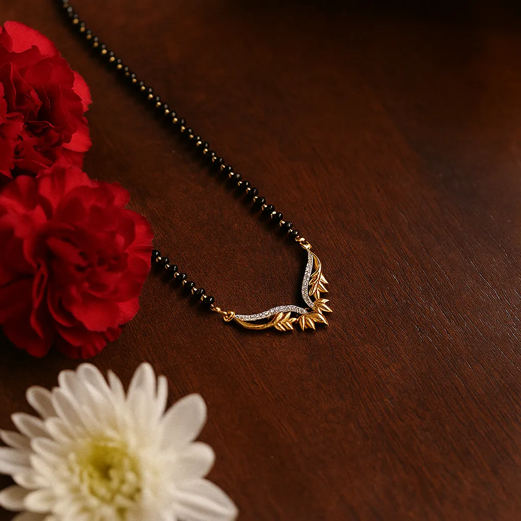 Designer leaf motif mangalsutra with artistic detailing
