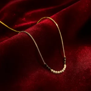 Minimal curved diamond bar mangalsutra with sleek black bead accents