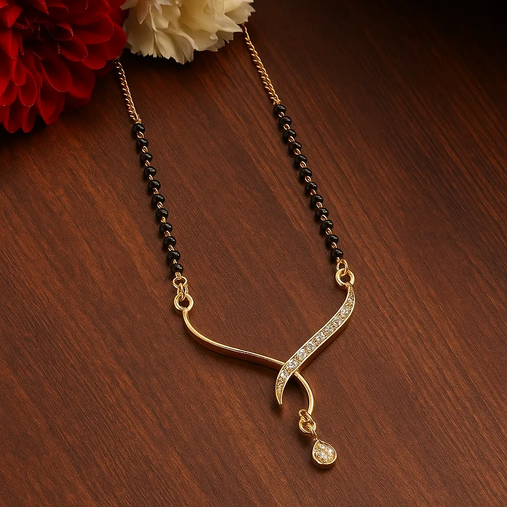 Contemporary v shaped diamond mangalsutra with stylish pendant