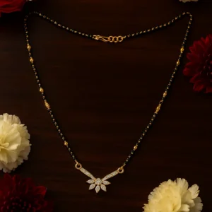 Lotus inspired diamond mangalsutra with black bead chain
