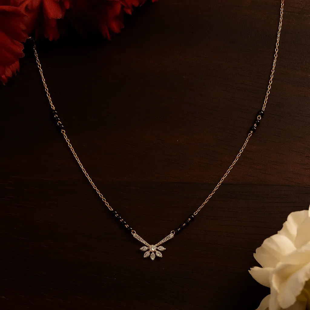 Graceful floral cluster mangalsutra with delicate bead chain