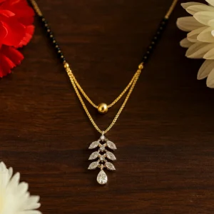 Layered leaf motif diamond mangalsutra with teardrop pendant