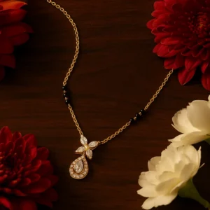 Designer teardrop pendant mangalsutra with floral diamond setting