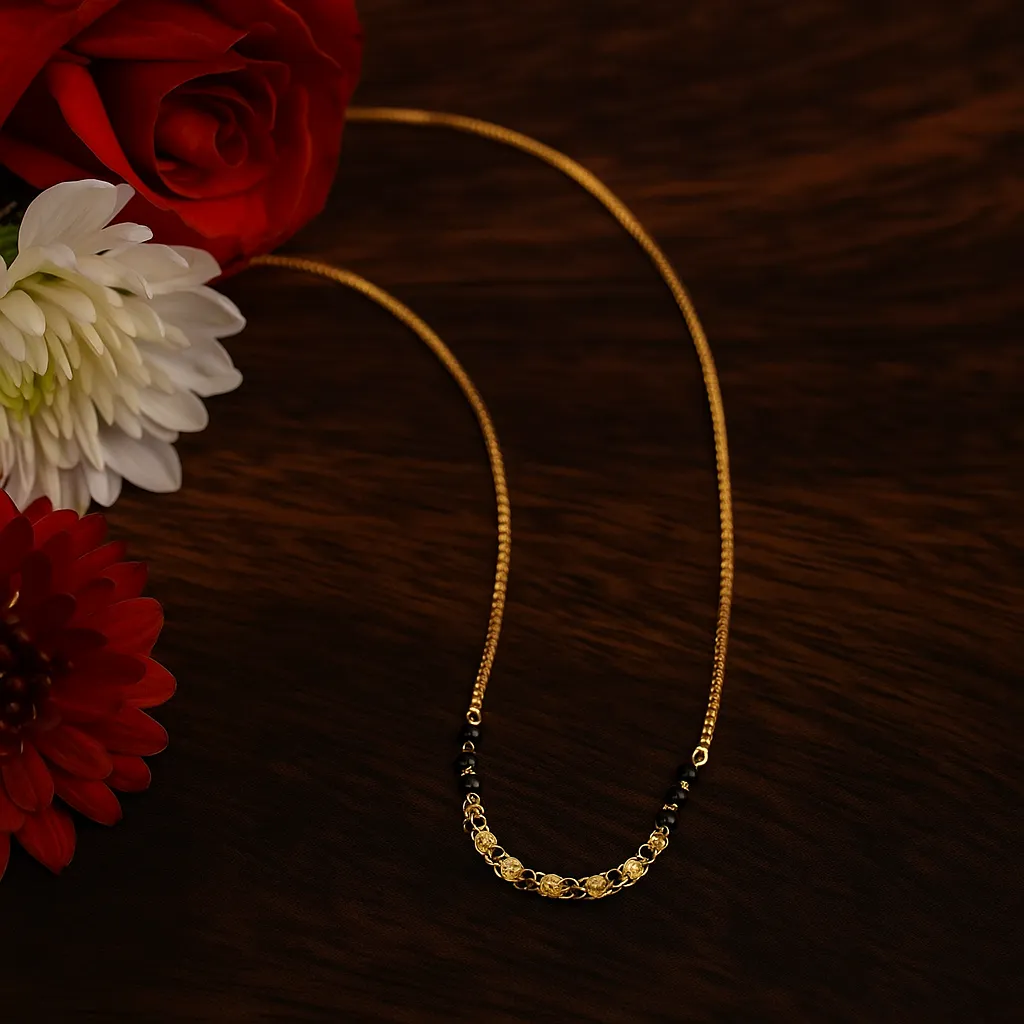 Unique designer mangalsutra with golden chain and floral inspired pendant