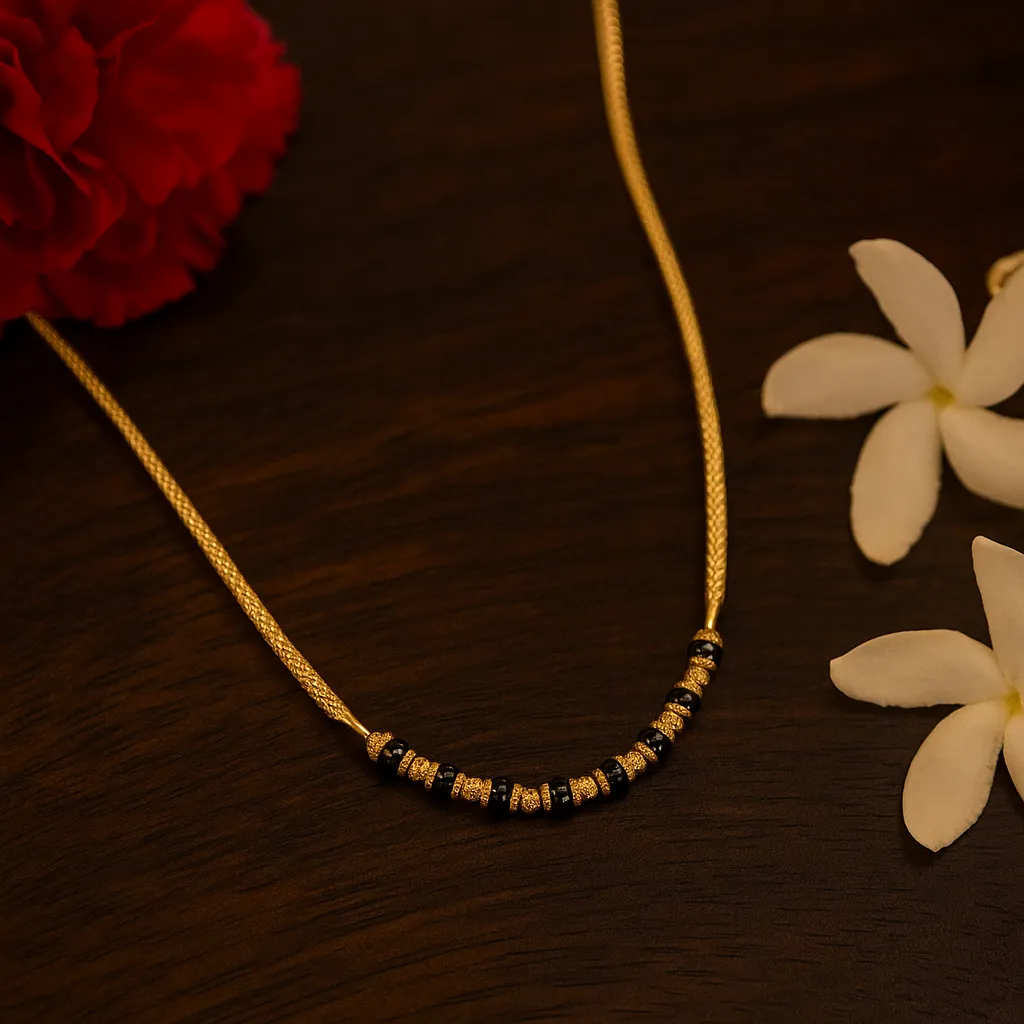 Classic woven chain mangalsutra with golden bead detailing