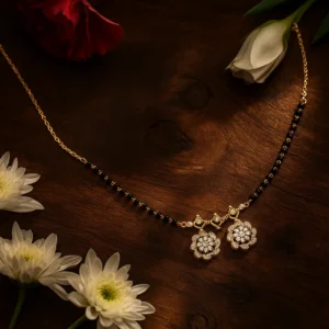 Twin floral pendant mangalsutra with sparkling diamond clusters