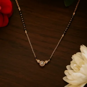 Round halo design mangalsutra with delicate chain and sparkling centerpiece