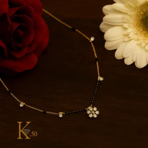 Floral cluster pendant mangalsutra with black bead accents and modern design