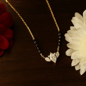 Elegant pear shaped cluster pendant mangalsutra with black bead chain