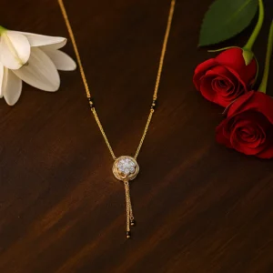 Floral cluster pendant mangalsutra with American diamonds and golden chain