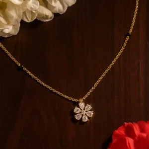 Six petal flower pendant mangalsutra with American diamonds and golden chain