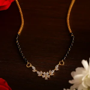Exquisite floral design mangalsutra with American diamond cluster and golden chain