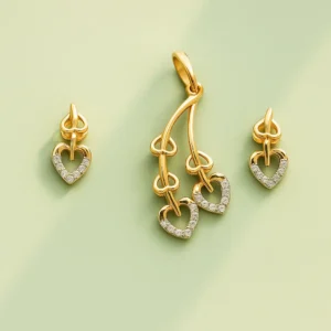 Elegant Silver Heart Drop Pendant Earrings Set with American Diamond