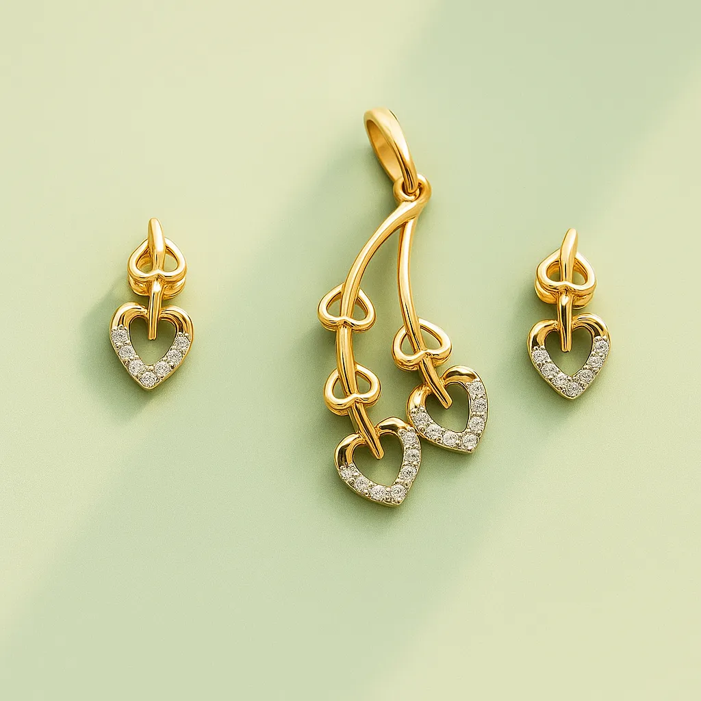 Elegant Silver Heart Drop Pendant Earrings Set with American Diamond