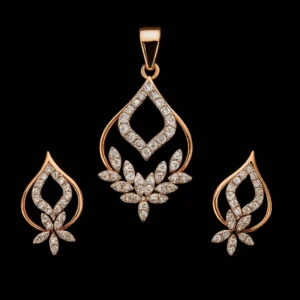 Stylish Silver Teardrop Leaf Pendant Earrings Set with American Diamond