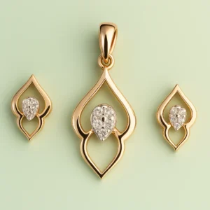 Unique Silver Teardrop Frame Pendant Earrings Set with American Diamond