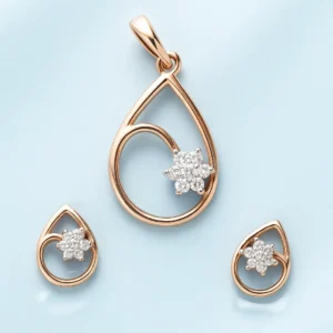 Minimal Silver Open Teardrop Pendant Earrings Set with American Diamond