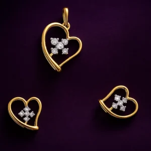 Fashionable Silver Double Heart Pendant Earrings Set with American Diamond