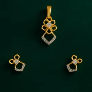 Eye Catching Silver Floral Square Frame Pendant Earrings Set with American Diamond
