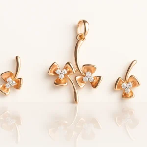 Classic Silver Triple Flower Pendant Earrings Set with American Diamond