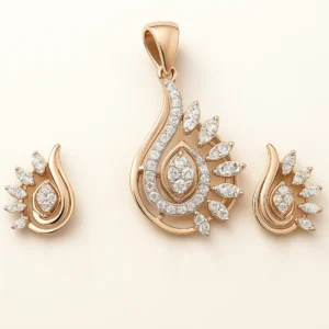 Stylish Silver Marquise Feather Pendant Earrings Set with American Diamond