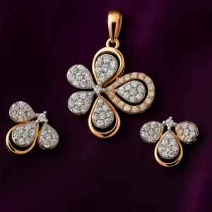 Graceful Silver Teardrop Clover Pendant Earrings Set with American Diamond