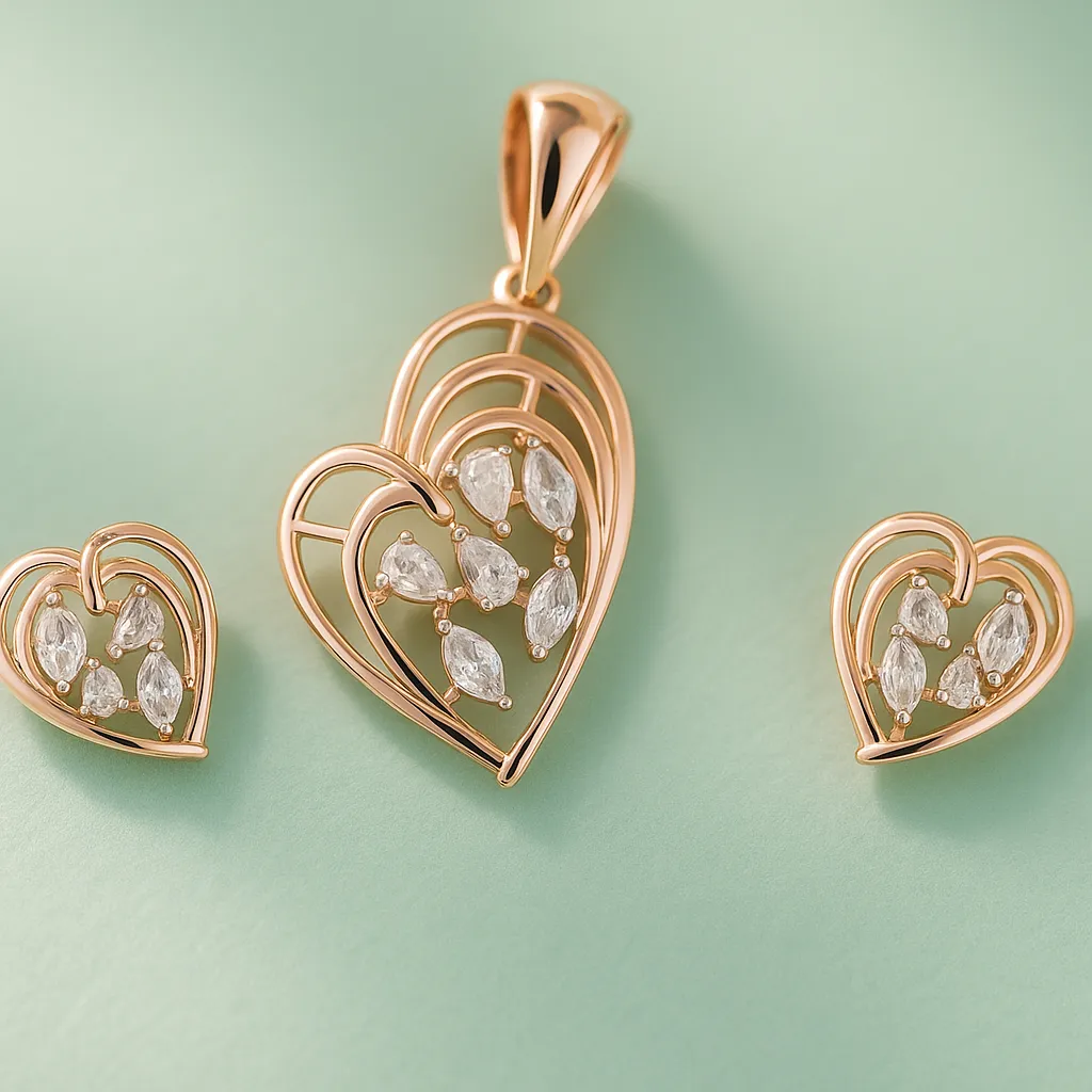 Charming Silver Interlinked Heart Pendant Earrings Set with American Diamond