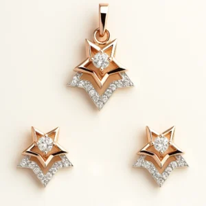 Luxury Silver Layered Star Pendant Earrings Set with American Diamond