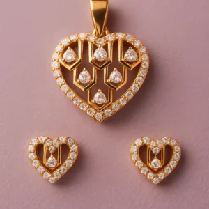 Sophisticated Silver Heart Lattice Pendant Earrings Set with American Diamond