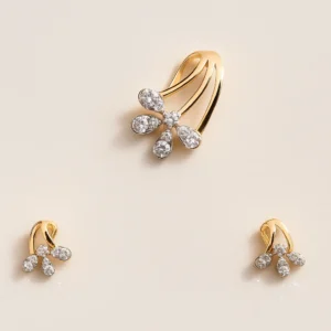 Designer Silver Swirl Leaf Pendant Earrings Set with American Diamond