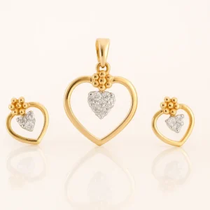 Royal Silver Heart Bloom Pendant Earrings Set with American Diamond