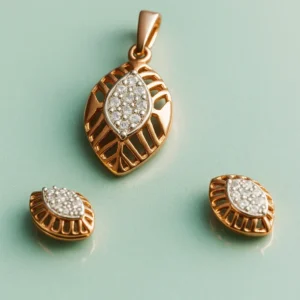 Modern Silver Leaf Lattice Pendant Earrings Set with American Diamond