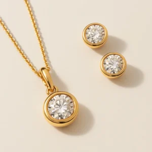 Elegant Silver Round Cluster Pendant Earrings Set with American Diamond