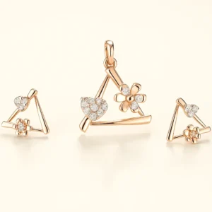 Modern Silver Triple Floral Pendant Earrings Set with American Diamond