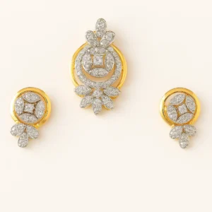 Graceful Silver Long Teardrop Pendant Earrings Set with American Diamond