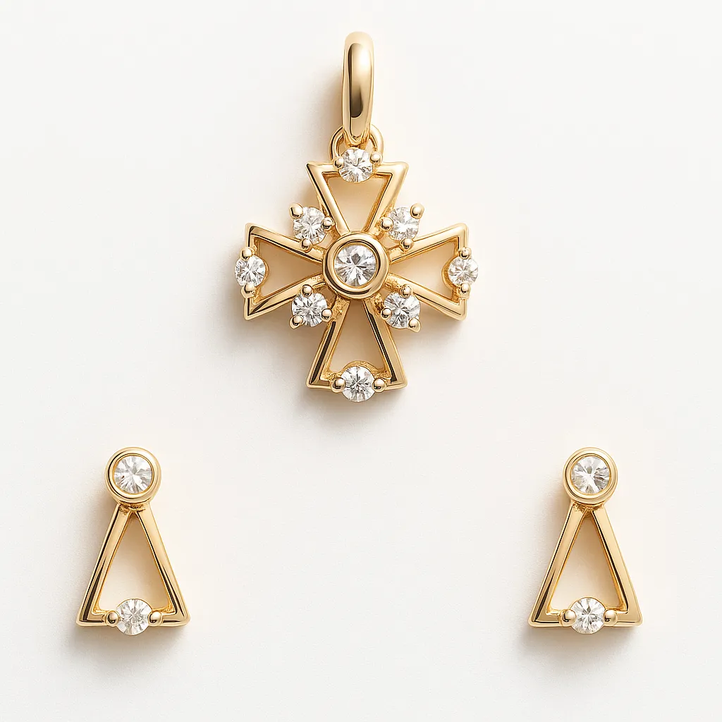 Charming Silver Diamond Accent Pendant Earrings Set with American Diamond