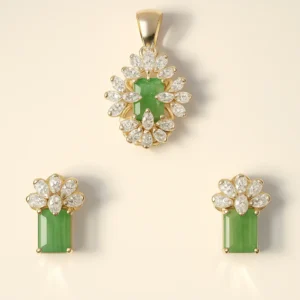 Sophisticated Silver Floral Cluster Pendant Earrings Set with American Diamond