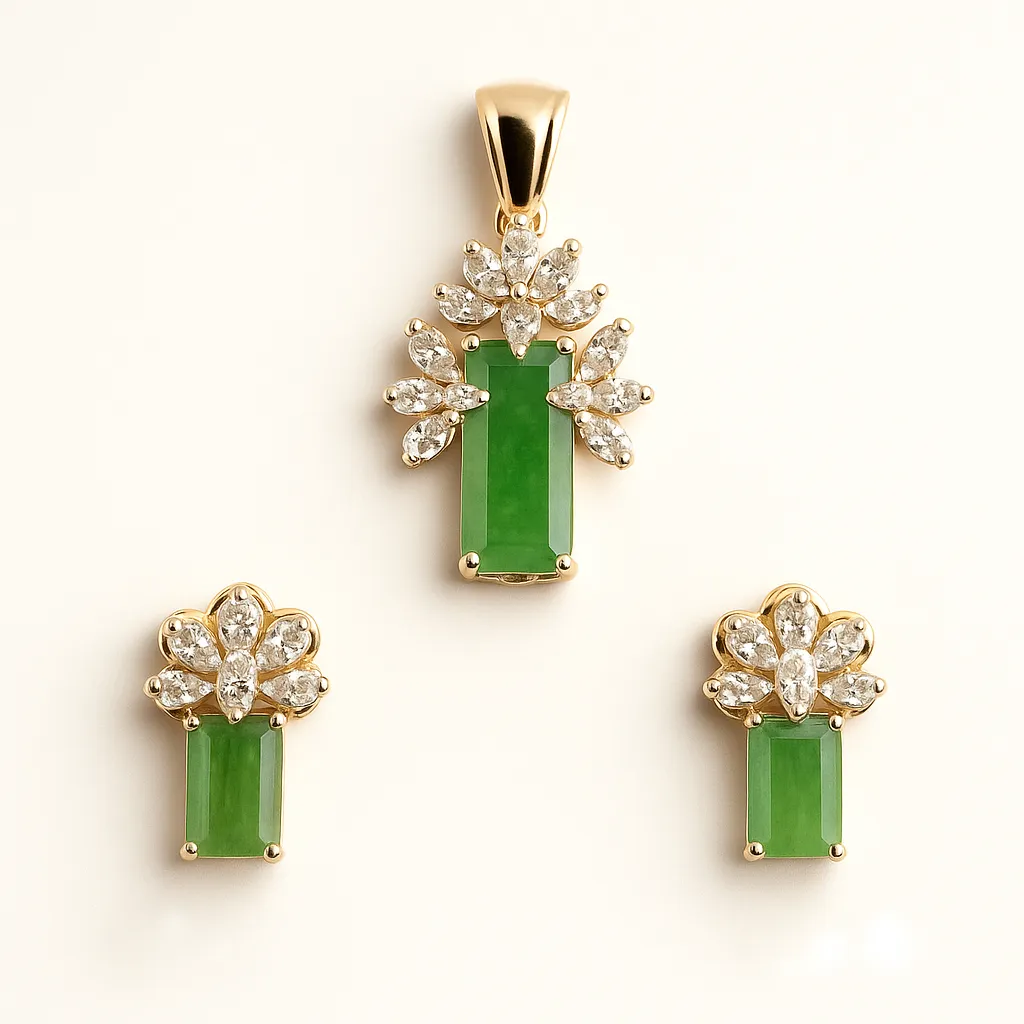 Traditional Silver Kundan Style Pendant Earrings Set with American Diamond