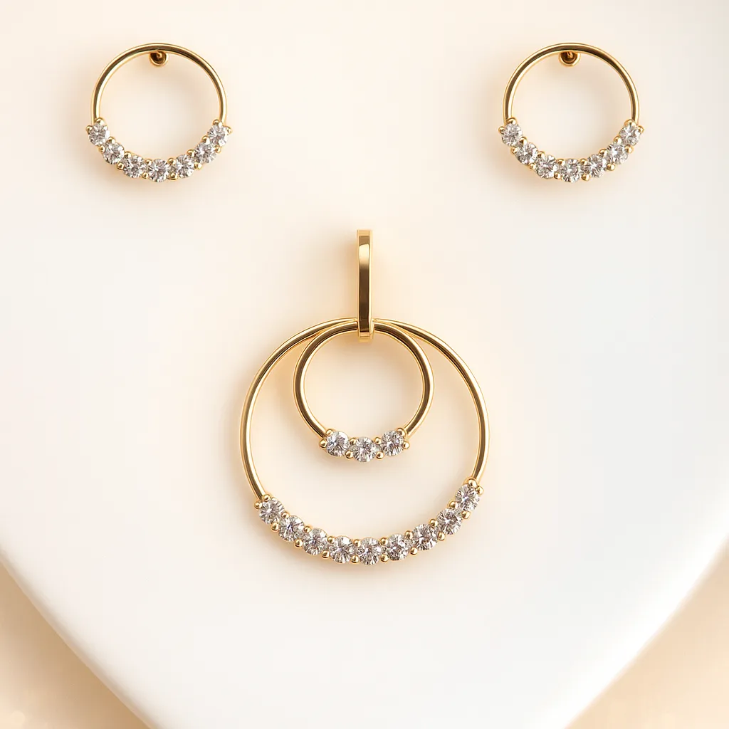 Designer Silver Layered Floral Pendant Earrings Set with American Diamond