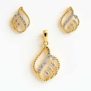 Fashionable Silver Modern Pendant Earrings Set with American Diamond